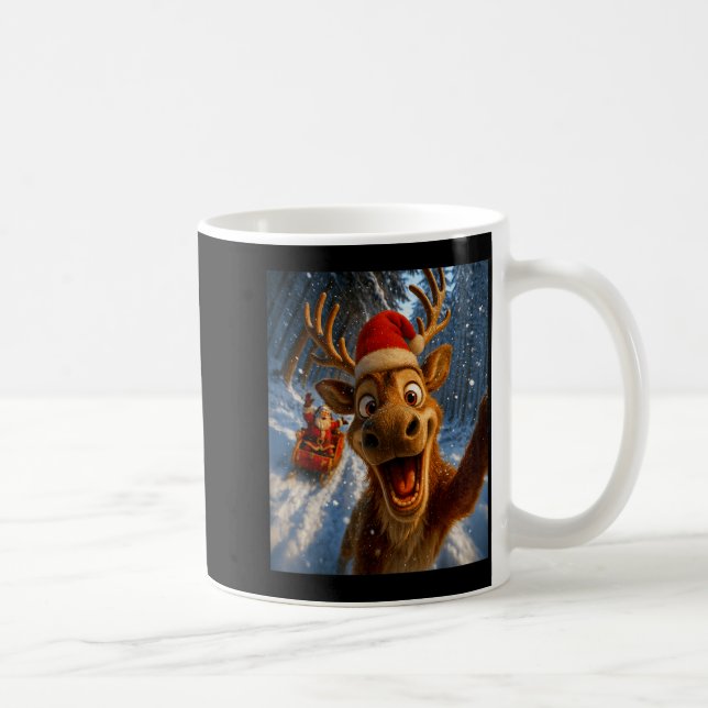 Funny Reindeer Selfie Santa Merry Christmas Men Wo Coffee Mug (Right)