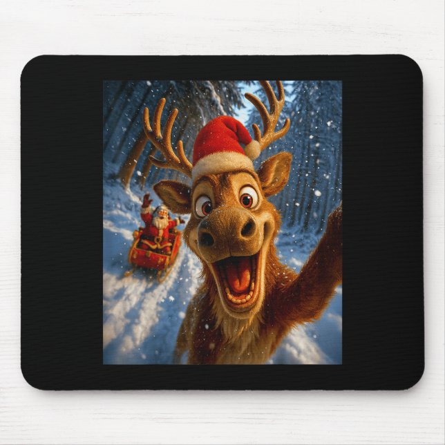 Funny Reindeer Selfie Santa Merry Christmas Men Wo Mouse Pad (Front)