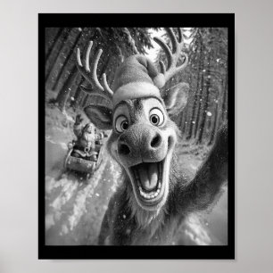 Funny Reindeer Selfie Santa Merry Christmas Men Wo Poster