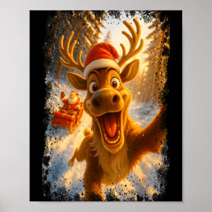 Funny Reindeer Selfie Santa Merry Christmas Men Wo Poster