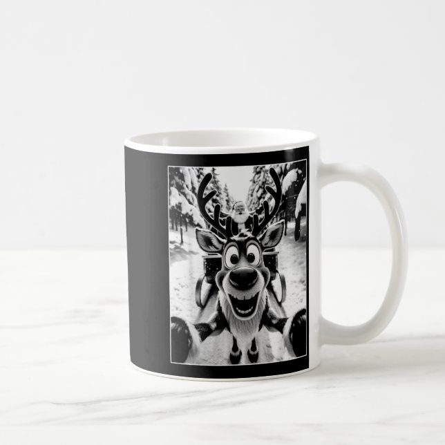 Funny Reindeer Selfie Santa Sleigh Christmas Holid Coffee Mug (Right)
