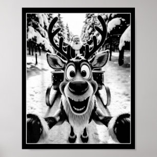 Funny Reindeer Selfie Santa Sleigh Christmas Holid Poster