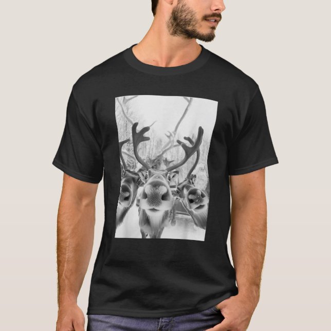 Funny Reindeer Selfie With Santa Christmas  T-Shirt (Front)