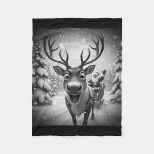 Funny Reindeer Selfie With Santa Merry Christmas H Fleece Blanket