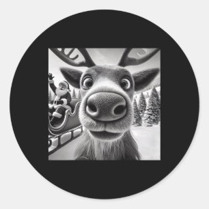 Funny Reindeer Selfie With Santa Sleigh Christmas Classic Round Sticker