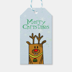 Funny Reindeer Snowflakes Blue Kids Christmas Gift Tags