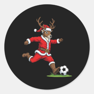 Funny Reindeer Soccer Christmas Kids Boys Girls Classic Round Sticker