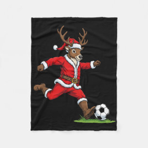 Funny Reindeer Soccer Christmas Kids Boys Girls Fleece Blanket