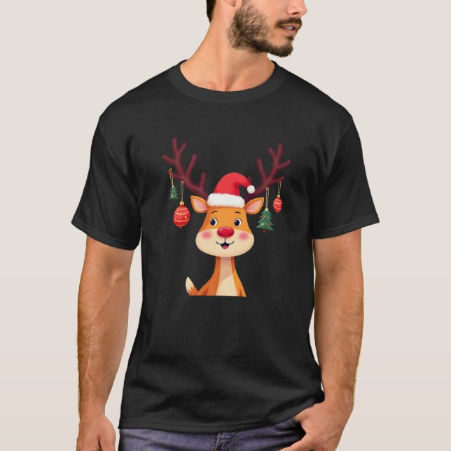 Funny Reindeer Tee Santa Claus Design Merry Christ (Front)