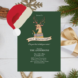 Funny Reindeer Ugly Sweater Christmas Party Invitation