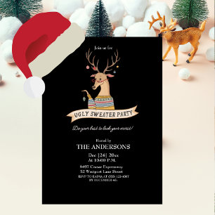 Funny Reindeer Ugly Sweater Christmas Party Invitation