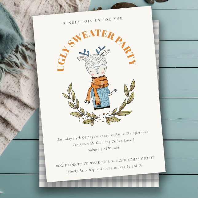 Funny Reindeer Ugly Sweater Christmas Party Invite (Creator Uploaded)