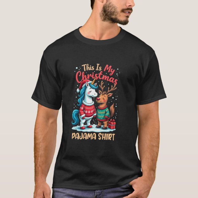 Funny Reindeer Unicorn Girls This Is My Christmas  T-Shirt (Front)