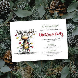 Funny Reindeer Watercolor Christmas Party Card