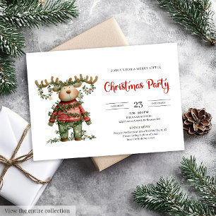 Funny Reindeer watercolor red green holiday invite