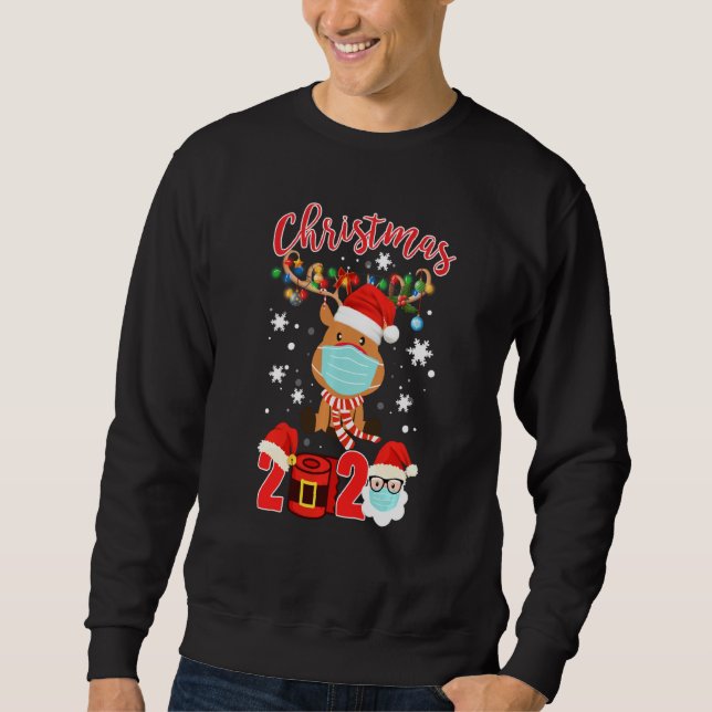 Funny Reindeer Wearing Facemask Tree Light Christm Sweatshirt (Front)