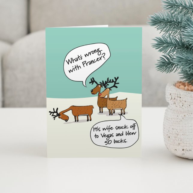 Funny Reindeer Went To Vegas Folded Christmas Card (Creator Uploaded)