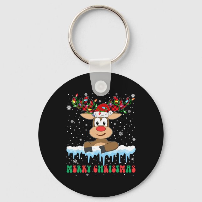 Funny Reindeer Xmas Family Merry Christmas  Key Ring (Front)