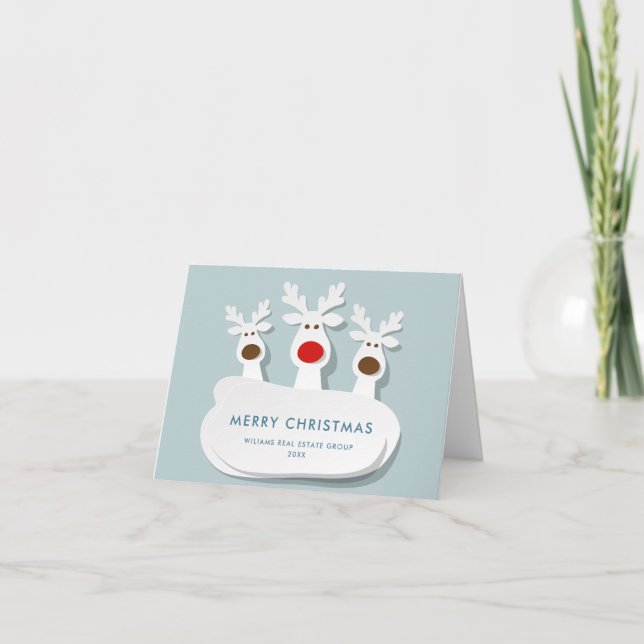 Funny Reindeers Merry Christmas Corporate Greeting Holiday Card (Front)