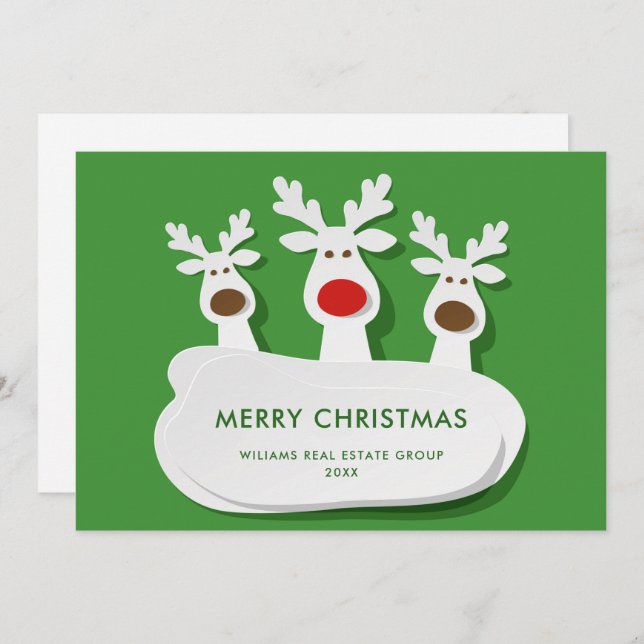 Funny Reindeers Merry Christmas Corporate Greeting Holiday Card (Front/Back)
