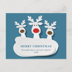 Funny Reindeers Merry Christmas Corporate Greeting Postcard