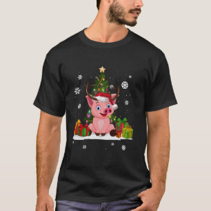Funny Reinder Pig Lovers Santa hat Ugly Christmas T-Shirt