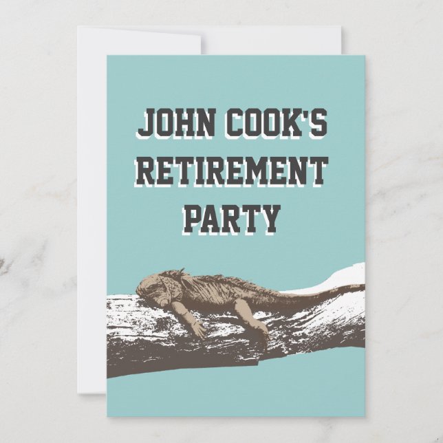 Funny Relaxed Iguana Retirement Party Invitation (Front)
