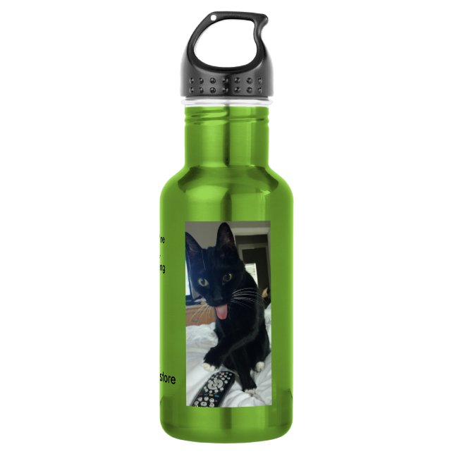 funny remote cat water bottle apple (Front)