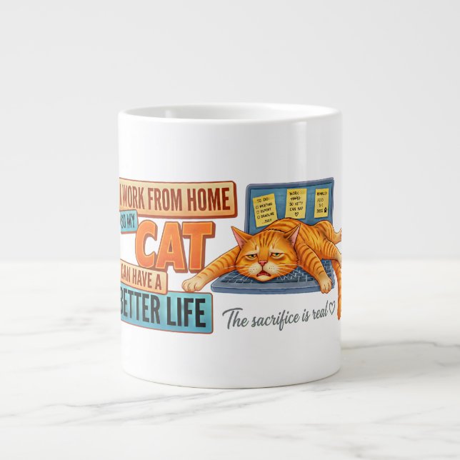 Funny Remote Worker Mug - Orange Cat Boss Office  (Front)