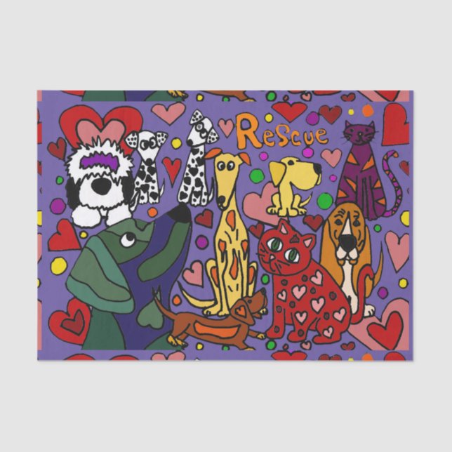 Funny Rescue Dogs and Cats Love Abstract Tissue Paper (Front)
