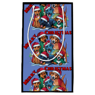 Funny Rescue Dogs in Santa Hats Christmas Abstract Small Gift Bag