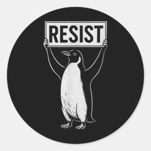 Funny Resist Penguin Activism Graphic Design Vinta Classic Round Sticker