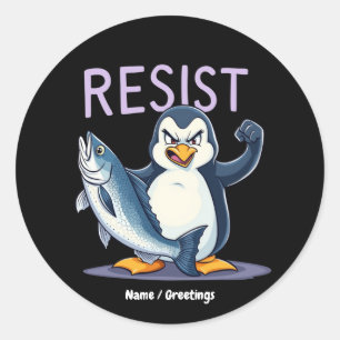 Funny Resist Penguin Protest Against Tariffs Classic Round Sticker