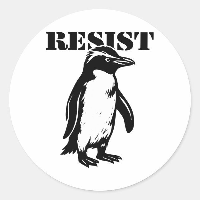 Funny Resist Penguin Protest Against Tariffs  Classic Round Sticker (Front)