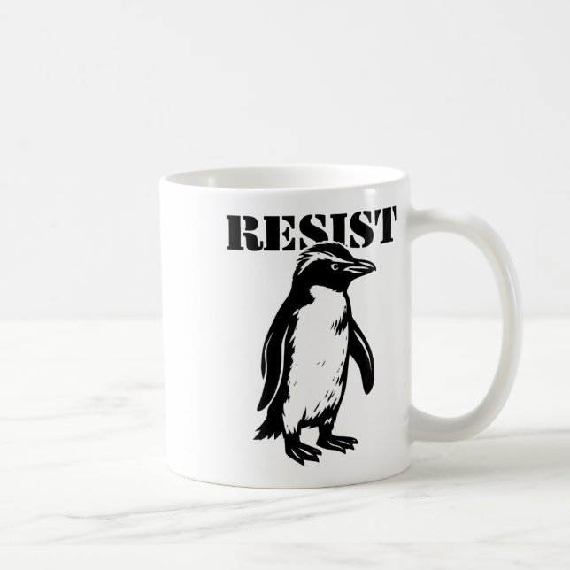Funny Resist Penguin Protest Against Tariffs  Coffee Mug (Right)
