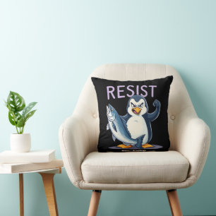 Funny Resist Penguin Protest Against Tariffs Cushion