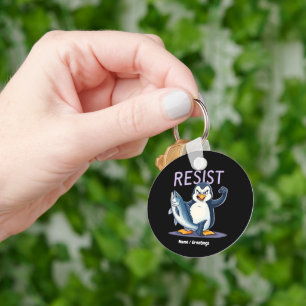 Funny Resist Penguin Protest Against Tariffs Key Ring