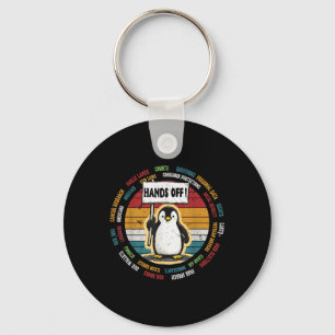 Funny Resist Penguin Protest Against Tariffs Retro Key Ring