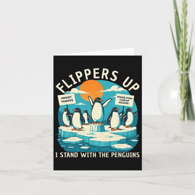 Funny Resist Penguins Protest Against Tariffs  Card (Front)