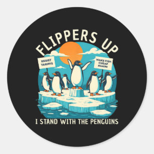 Funny Resist Penguins Protest Against Tariffs Classic Round Sticker
