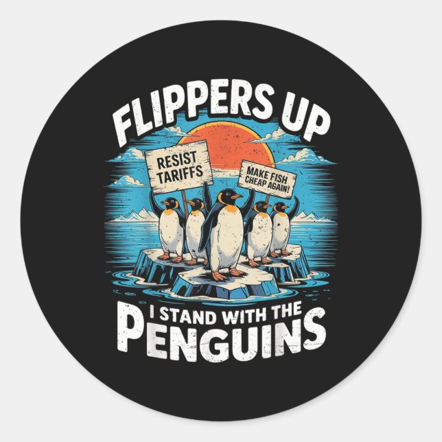 Funny Resist Penguins Protest Against Tariffs  Classic Round Sticker (Front)