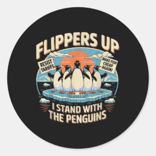 Funny Resist Penguins Protest Against Tariffs Classic Round Sticker