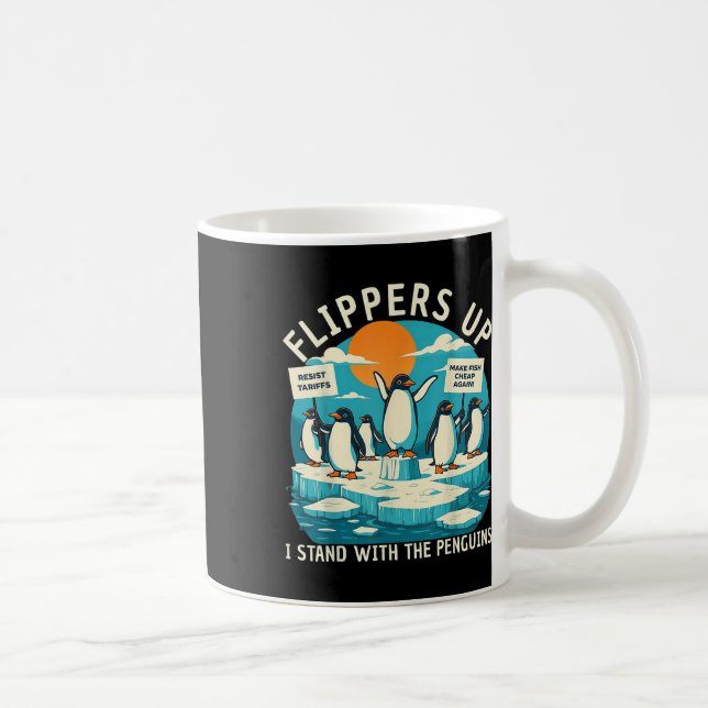 Funny Resist Penguins Protest Against Tariffs  Coffee Mug (Right)