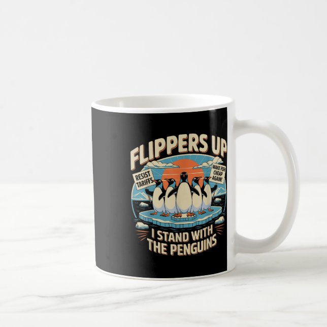 Funny Resist Penguins Protest Against Tariffs  Coffee Mug (Right)
