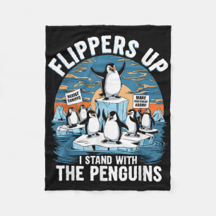 Funny Resist Penguins Protest Against Tariffs Fleece Blanket