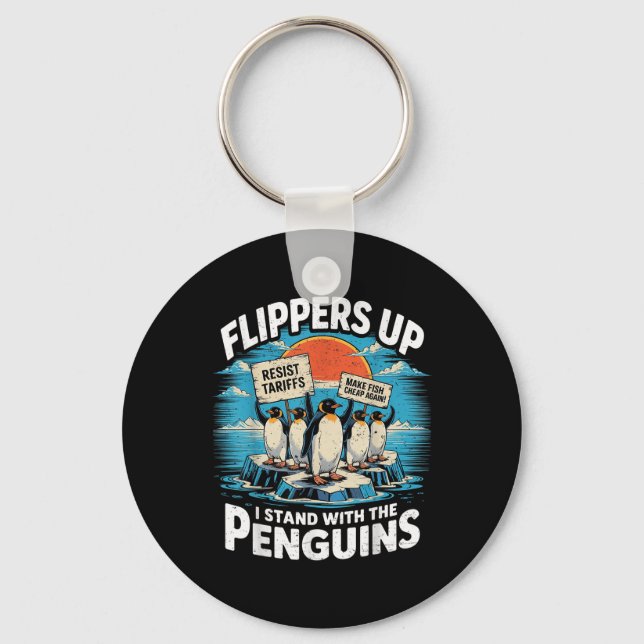 Funny Resist Penguins Protest Against Tariffs  Key Ring (Front)