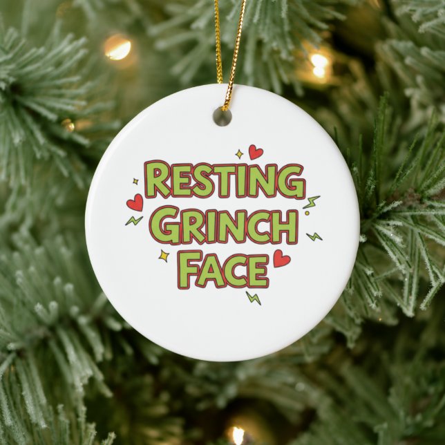 Funny 'Resting Grinch Face' Christmas Decor Ceramic Ornament (Tree)