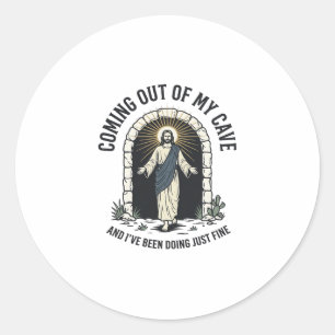 Funny Resurrection Cave Quote Vintage Engraving De Classic Round Sticker