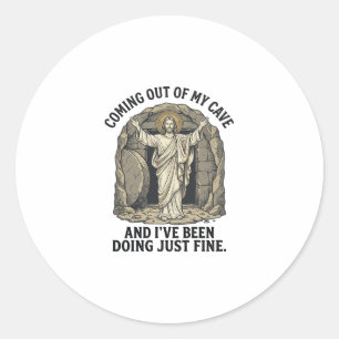 Funny Resurrection Cave Vintage Engraving Shirt De Classic Round Sticker
