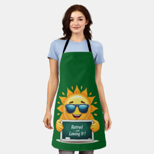 Funny "Retired and Loving It!" Happy Sun Cartoon Apron